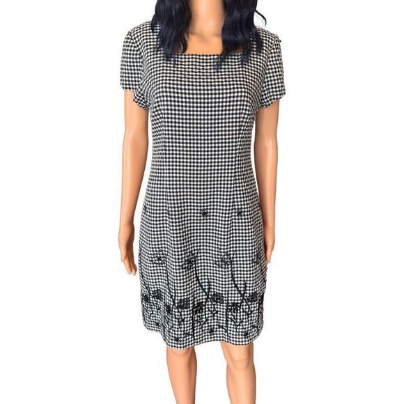 Vintage 90s Gingham Plaid Jessica Howard Dress Embroidered Butterflies Size 10 - Picture 2 of 5